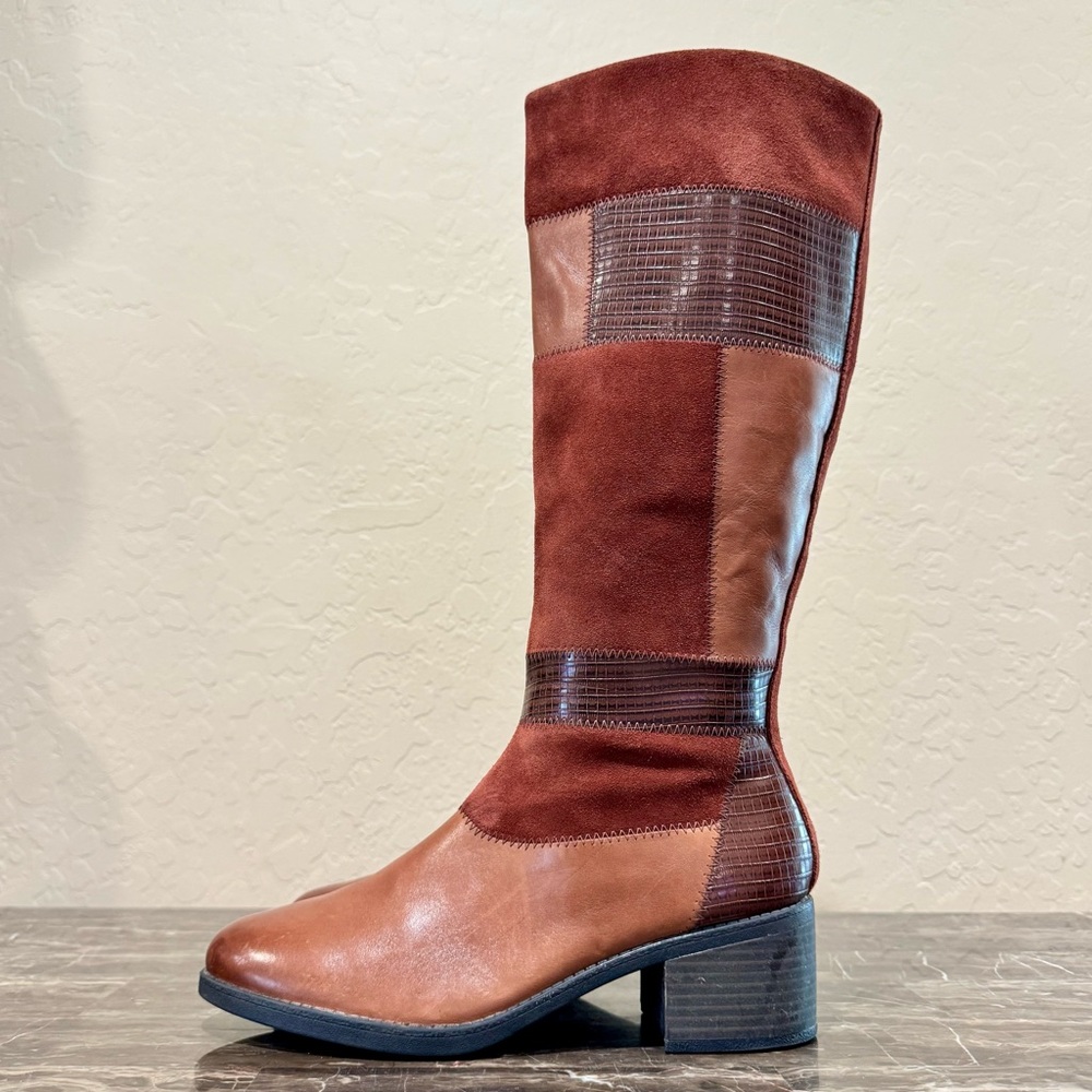 Clarks Nevella Nova Leather Patchwork Riding Boots
